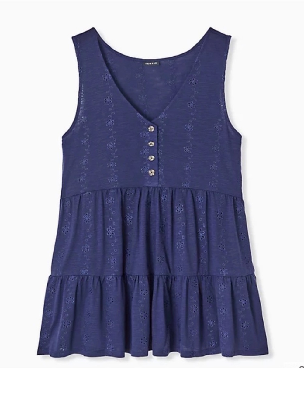 torrid Navy Eyelet Button-Front Tiered Tank